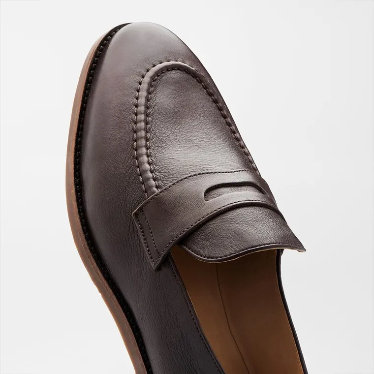 Men's Elavated Shoes | Coffee Brown Leather penny Loafer 5 CM / 1.95 Inches