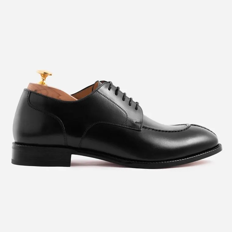 Men's Height Raising Shoes | Black Leather Derby Shoes 6 CM / 2.36 Inches