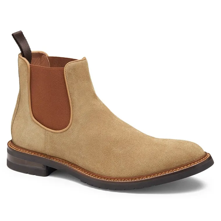 Mens Height Increasing Boots | Beige Suede Leather Chelsea Boots 7 CM / 2.76 inches