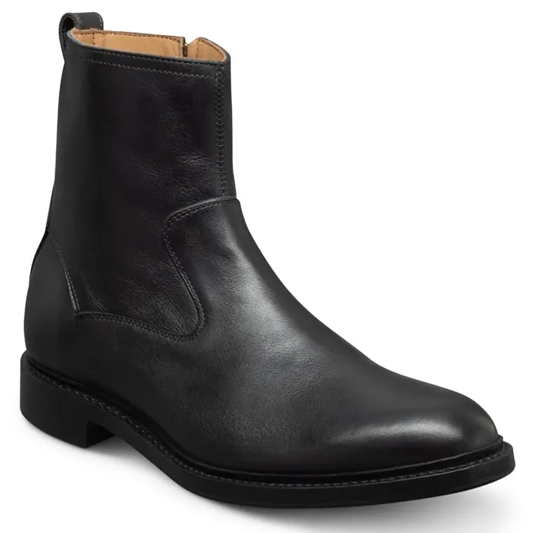 Mens Boots That Add Height | Black Leather Zipper Boots 7 CM / 2.76 inches