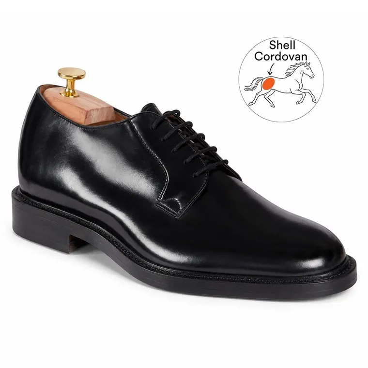 Height Inserts Shoes For Men | Black Shell Cordovan Derby Shoes 7 CM / 2.76 Inches