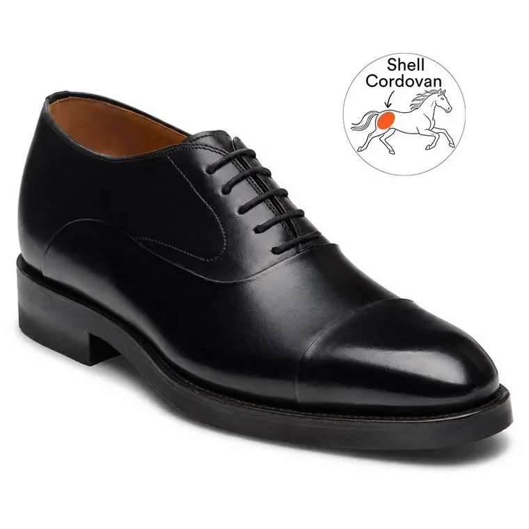 Tall Mens Shoes | Black Shell Cordovan Oxford Shoes 7CM / 2.76 Inches