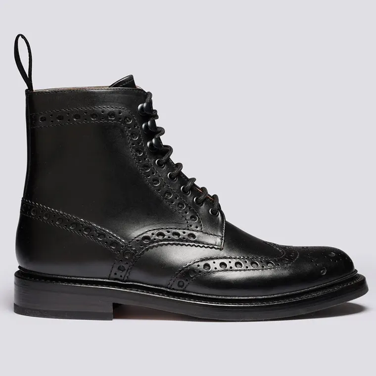 Height Boost Shoes Men | Black Shell Cordovan Full Brogue Boots 7 CM / 2.76 Inches