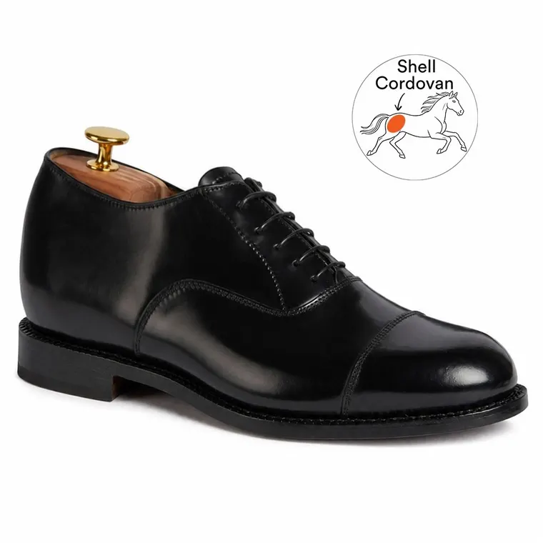 Elevator Dress Shoes for Men | Black Shell Cordovan Oxford Shoes 7 CM / 2.76 Inches