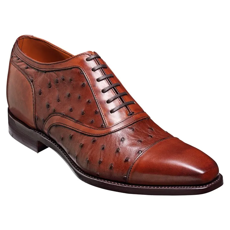 Men Dress Shoes With Height | Brown Ostrich Leather Oxfords 7 CM / 2.76 Inches