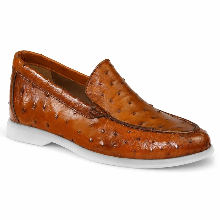 Mens Shoes With Height | Brown Ostrich Leather Slip On Loafers 5 CM / 1.95 Inches