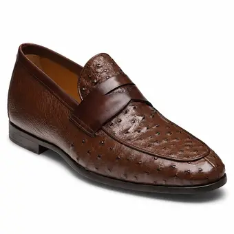 Height Inserts Shoes For Men | Dark Brown Ostrich Leather Penny Loafers 5 CM / 1.95 Inches