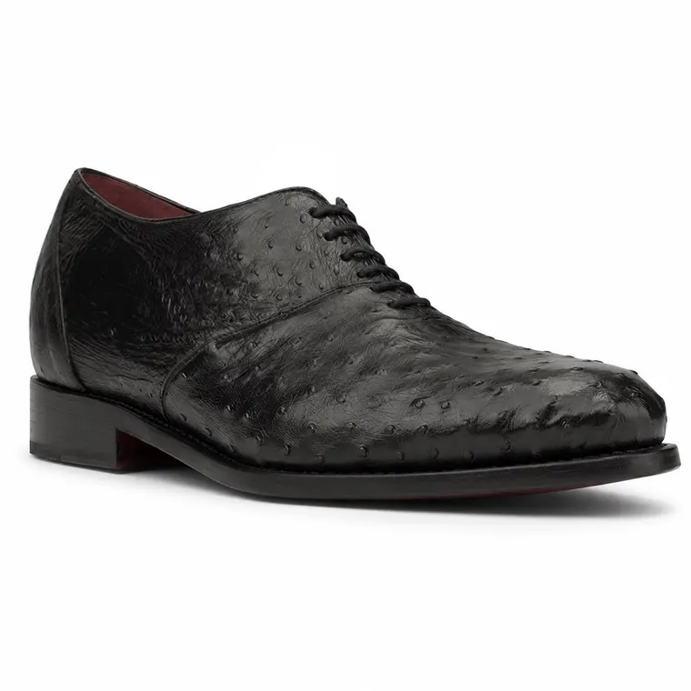 Height Boost Shoes Men | Black Ostrich Leather Oxford Shoes 7 CM / 2.76 Inches