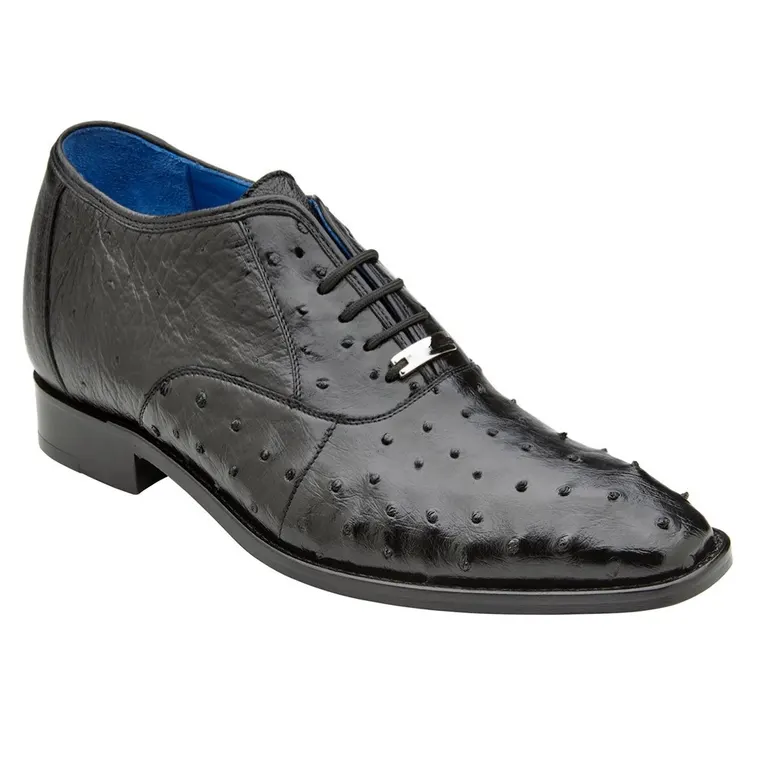 Height Boost Shoes For Men | Black Ostrich Leather Oxfords 7 CM / 2.76 Inches