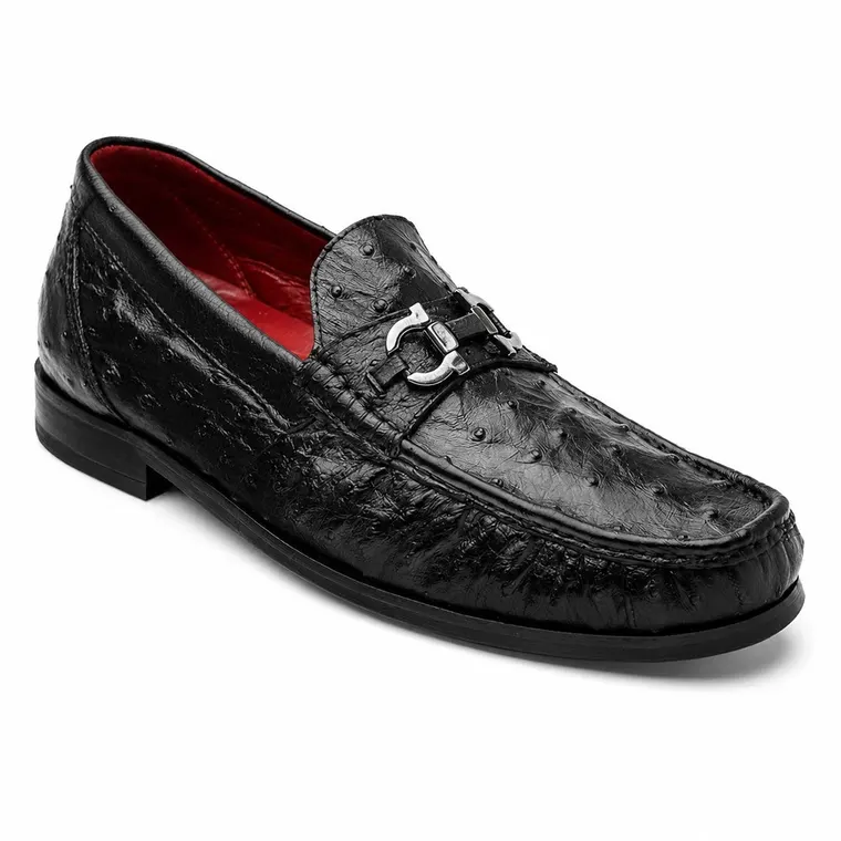 Shoes That Add Height For Men | Black Ostrich Leather Loafers 5 CM / 1.95 Inches