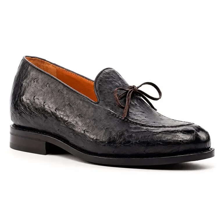 Tall Mens Shoes | Black Ostrich Leather Loafers 5 CM / 1.95 Inches