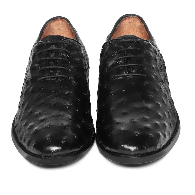 Height Increaser For Men | Black Ostrich Leather Oxford Shoes 7 CM / 2.76 Inches