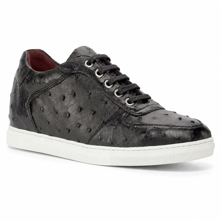Height Increasing Sneakers Men | Black Ostrich Leather Sneakers Shoes 7 CM / 2.76 Inches