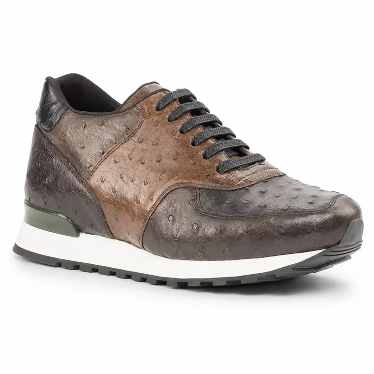 Men's Elevator Sneakers | Multi Colored Ostrich Leather Casual Shoes 7 CM / 2.76 Inches