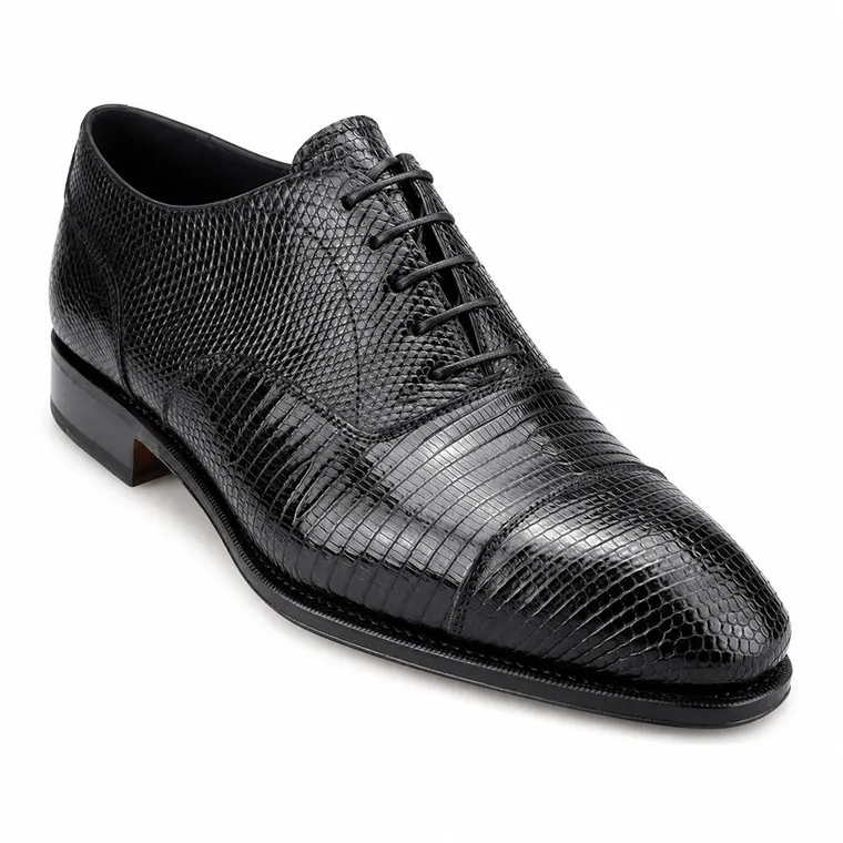 Add Height Shoes For Men | Black Lizard Oxford Shoes 7 CM / 2.76 Inches
