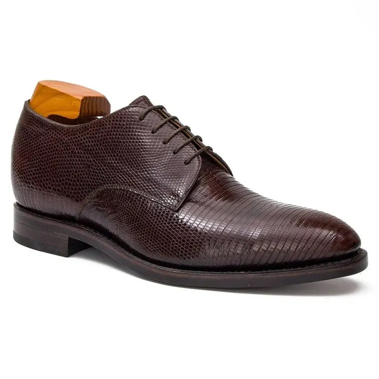 Height Boost Shoes For Men | Brown Lizard Derby Shoes 7 CM / 2.76 Inches