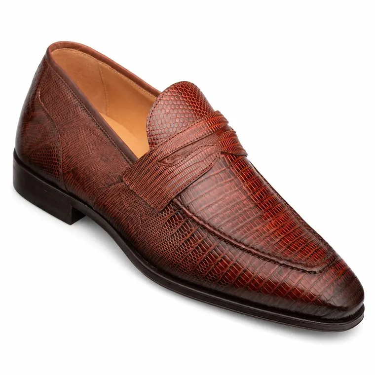 Raised Shoes For Men | Mahogany Lizard Penny Loafers 5 CM / 1.95 Inches