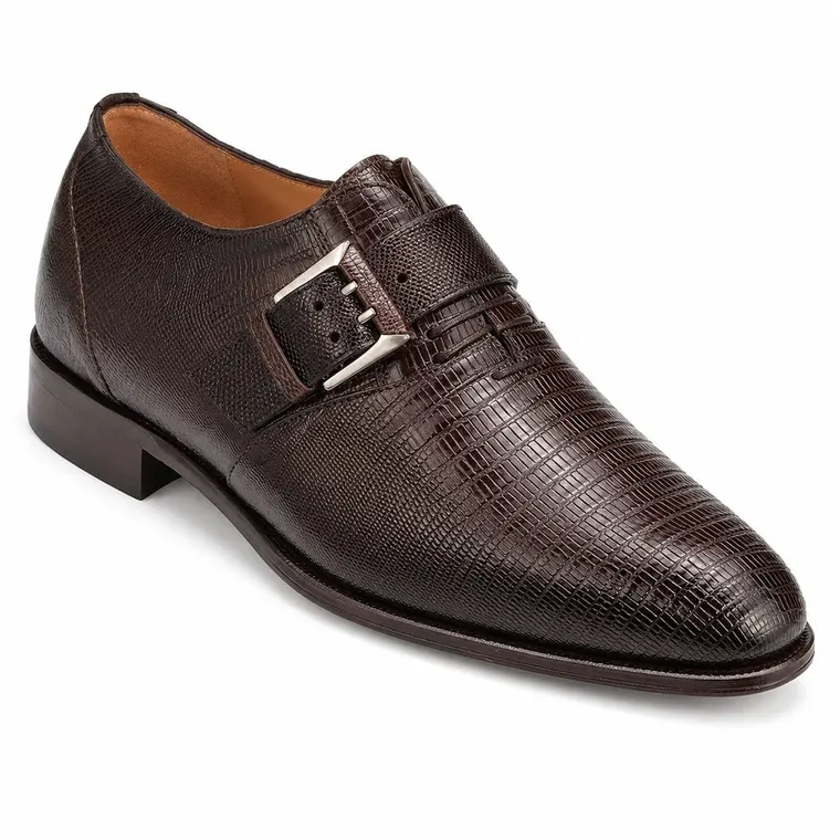 Elevator Shoes For Men | Brown Lizard Monk Strap Shoes 7 CM / 2.76 Inches
