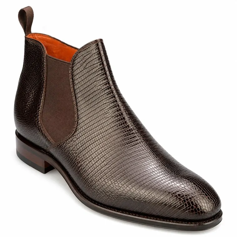 Elevator Boots for Men | Brown Lizard Chelsea Boots 7 CM / 2.76 Inches