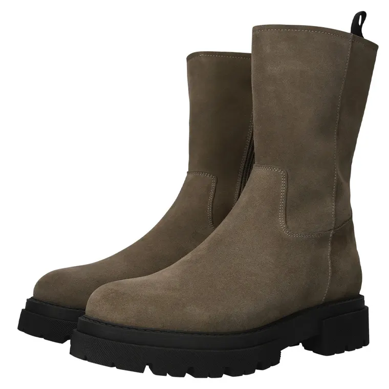 Height Boosting Boots For Women | Taupe Suede Leather Zipper Boots 7 CM / 2.76 Inches