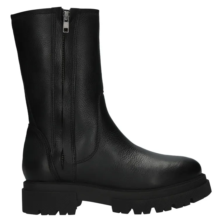 Women Height Increasing Boots | Black Leather Zipper Boots 7 CM / 2.76 Inches