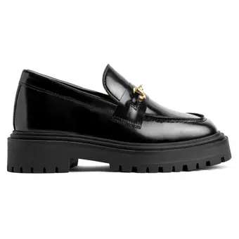Women Height Increasing Loafers | Black Leather Horsebit Loafers 5 CM / 1.95 Inches