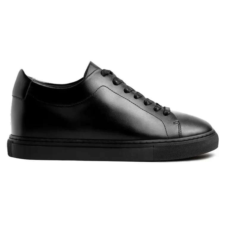 Elevator Shoes Sneakers For Women | Black Leather Sneakers 7 CM / 2.76 Inches