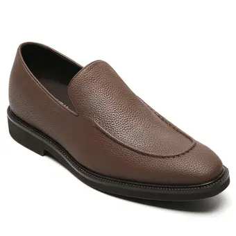 Vegan Loafers For Men - Brown Elevator Formal Shoes 5 CM / 1.95 Inches