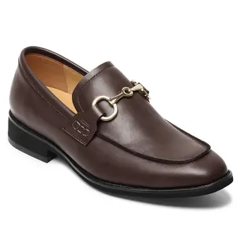 Men's Height Increasing Shoes - Dark Brown Vegan Shoes Horsebit Loafer 5CM / 1.95 Inches