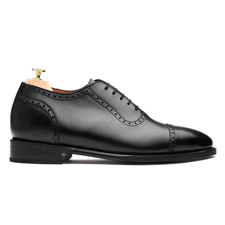 Men's Hidden Heel Shoes | Black Leather Formal Oxford 6CM / 2.36 Inches