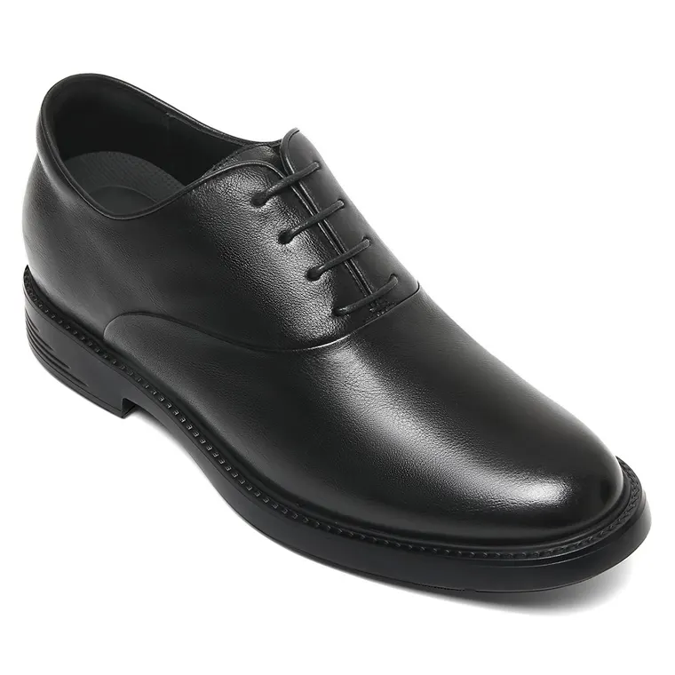 Men's Oxford Elevator Shoes | Black Leather Business Casual Shoes 7CM / 2.76 Inches