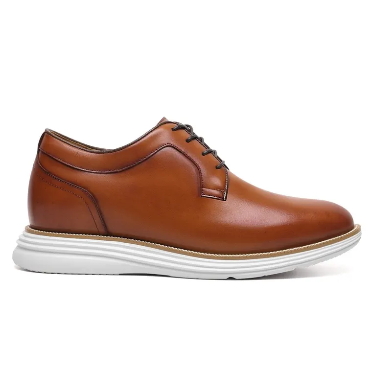 Men's Elevator Formal Shoes - Brown Leather Business Casual Shoes 7CM / 2.76 Inches