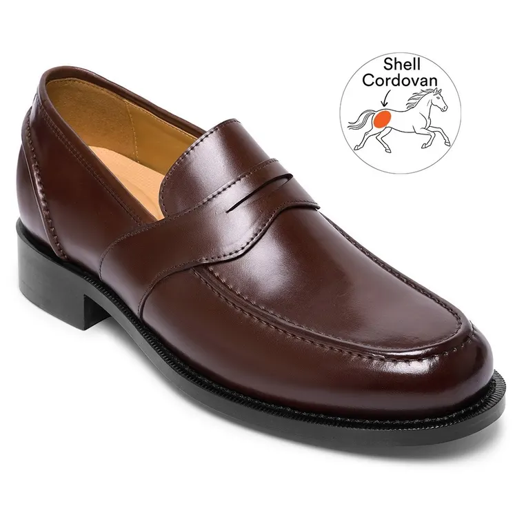 shoes that make you taller - burgundy shell cordovan classic penny loafers for men 6CM / 2.36 Inches