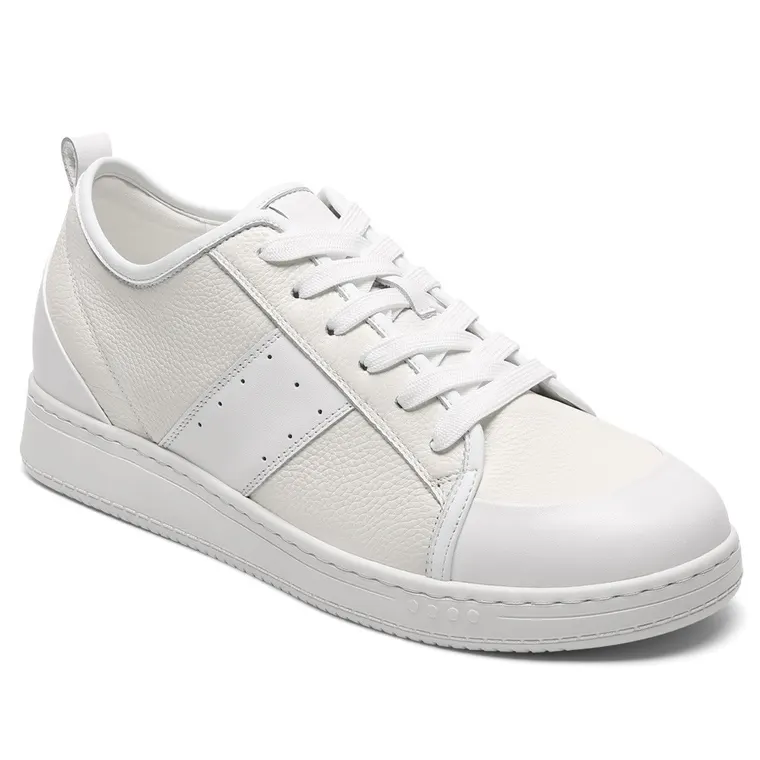 Men's Invisible Height Increase Shoes - White Leather Everyday Casual Shoes 8CM / 3.15 Inches