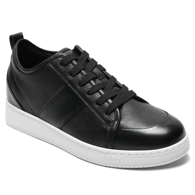 Casual Height Increasing Sneakers – Black Leather Men's Elevator Shoes 8CM / 3.15 Inches