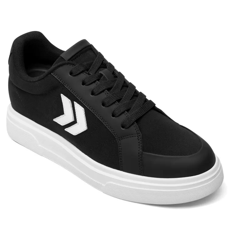 Men's Invisible Elevator Shoes - Black Cloth Casual Elevator Shoes 8CM / 3.15 Inches