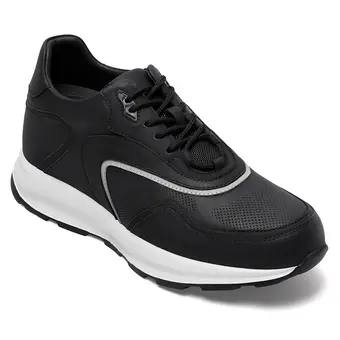 Men's Elevator Sneakers | Black Leather Anti-slip Athletic Sneakers 9 CM / 3.54 Inches