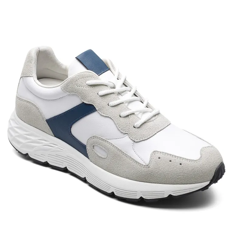 Height Increasing Shoes For Men - Off-White Leather &amp; Suede Casual Sneakers 8CM / 3.15 Inches