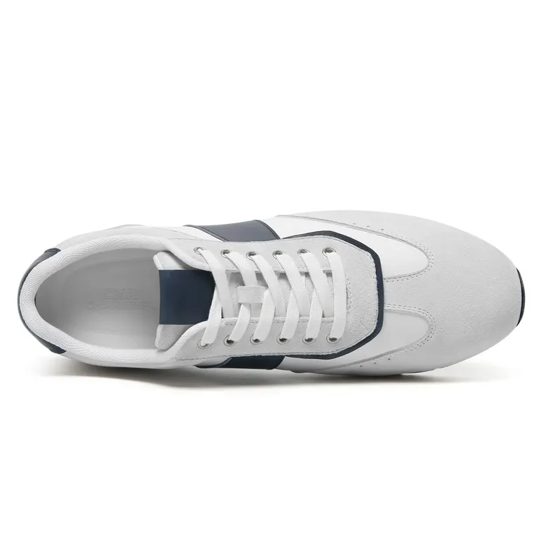 Men's Heeled Shoes - White Suede Casual Elevate Shoes 7CM / 2.76 Inches