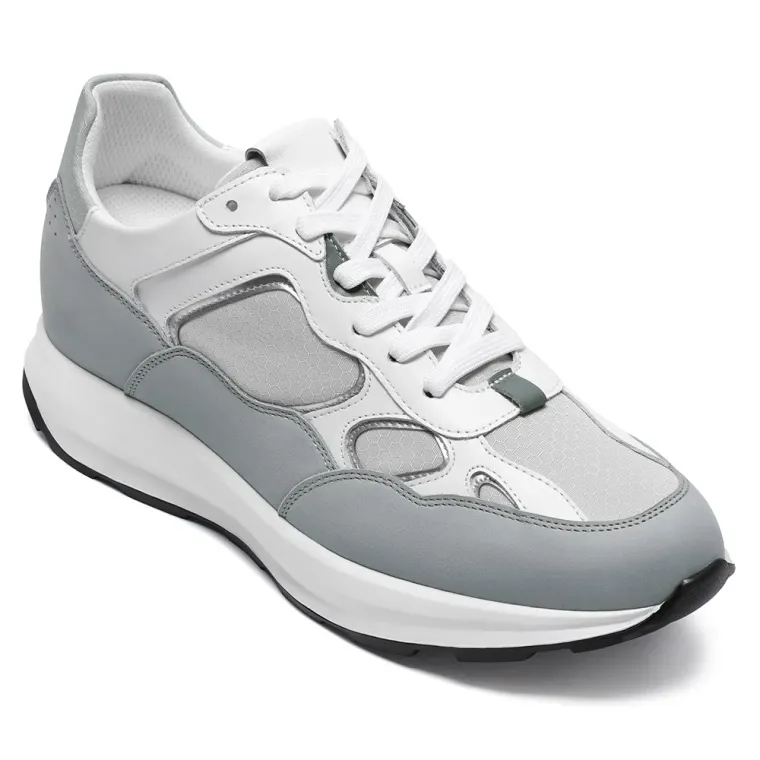 Athletic Elevator Shoes For Men | Gray Breathable Sports Shoes 8 CM / 3.15 Inches