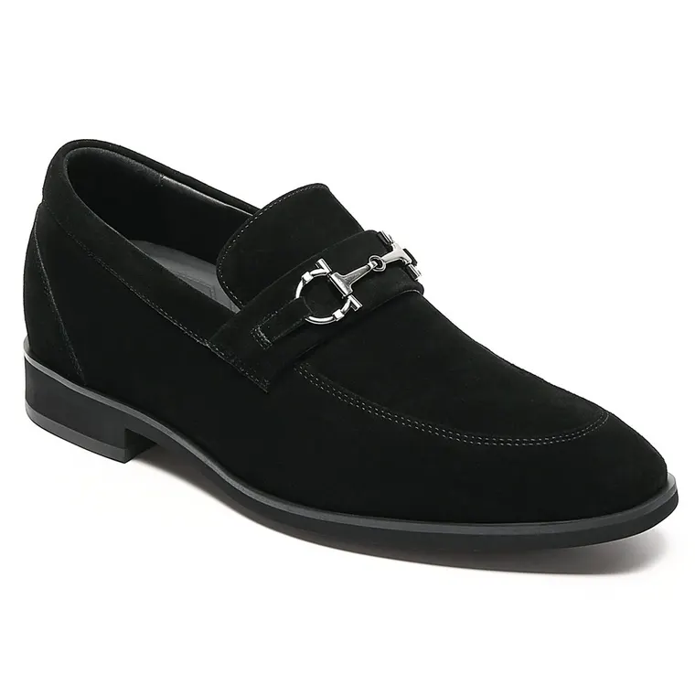 CHAMARIPA hidden heel loafer elevator shoes for men black suede tall men shoes 7 CM / 2.76 Inches