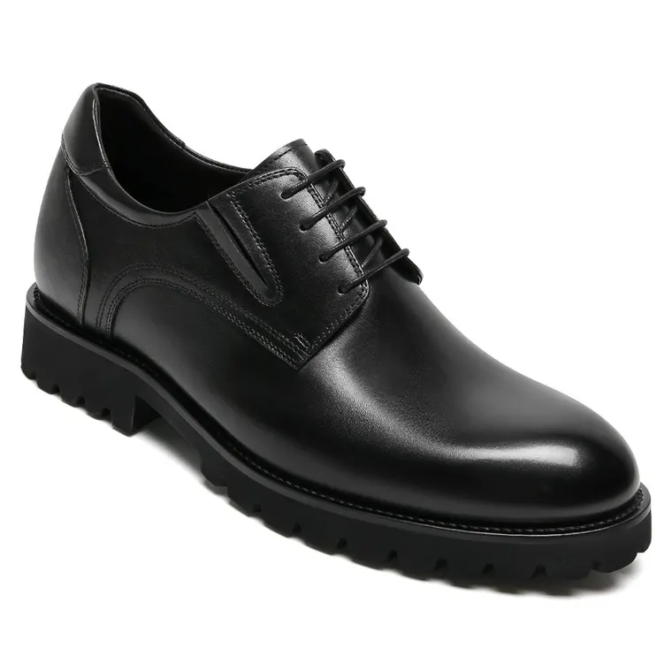 Men's Elevator Dress Shoes - Black Leather Derby Shoes 8CM / 3.15 inches