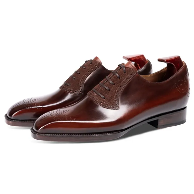 Men's Height Increasing Formal Shoes 6CM / 2.36 Inches | Burgundy Brogue Oxford Shoes Fiddleback Waist