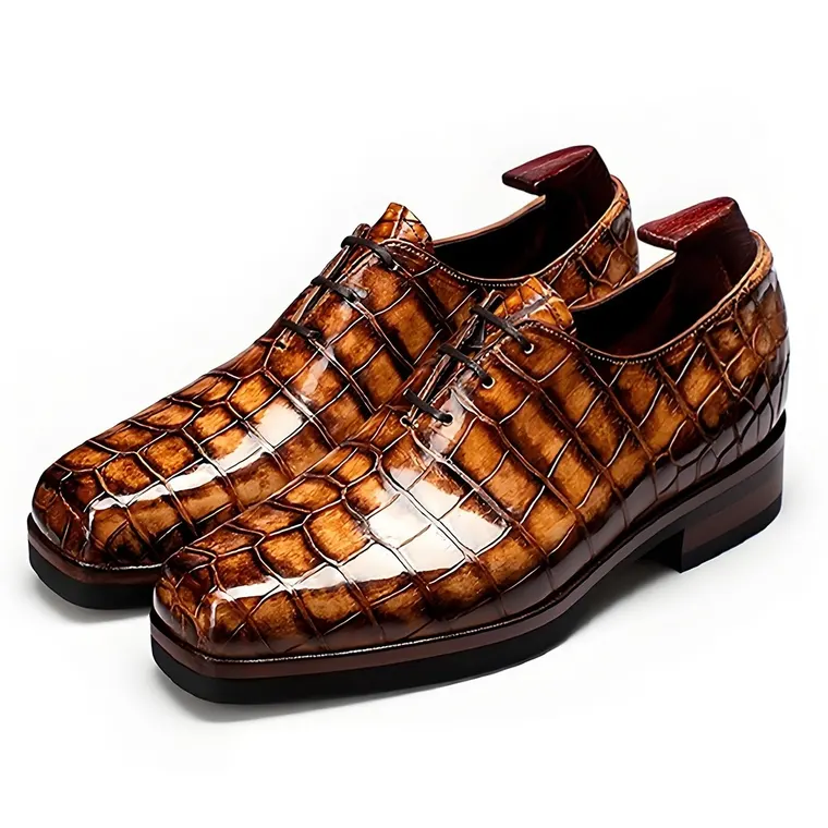 Men's Elevator Dress Shoes 6CM / 2.36 Inches | Goodyear Welted Brown Nile Crocodile Leather Oxford Shoes