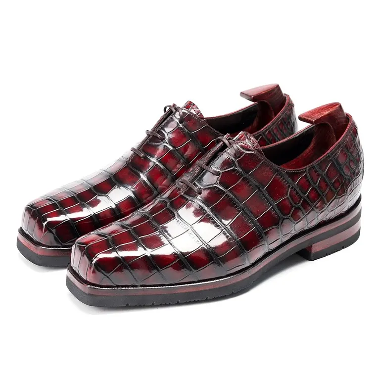 Men's Elevator Dress Shoes 6CM / 2.36 Inches | Goodyear Welted Burgundy Nile Crocodile Leather Oxford Shoes