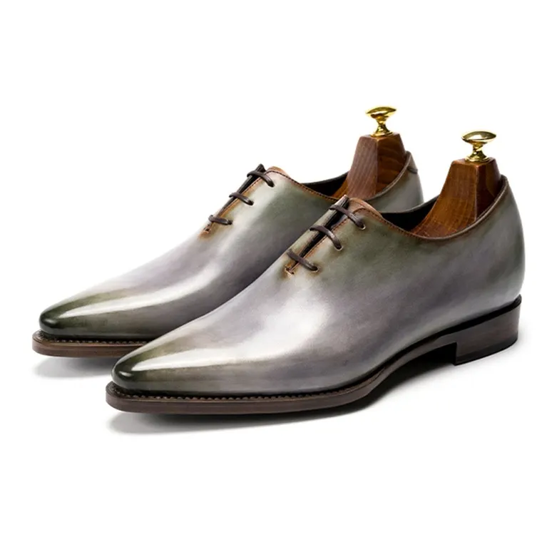 Men's Dress Shoes With Height 6CM / 2.36 Inches | Goodyear Welted Light Gray Leather Oxford Shoes