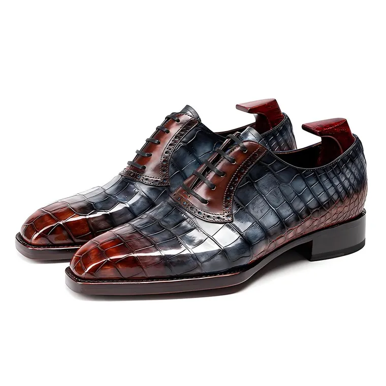 Men's Elevator Formal Shoes 6CM / 2.36 Inches | American Crocodile Leather Oxford Shoes Fiddleback Waist
