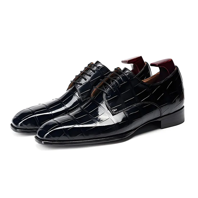 Height Increasing Shoes for Men 6CM / 2.36 Inches - Goodyear Welted Black American Crocodile Leather Derby Shoes