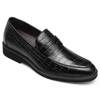 CHAMARIPA elevator shoes high heel men dress shoes black calfskin leather penny loafers 5CM / 1.95 Inches