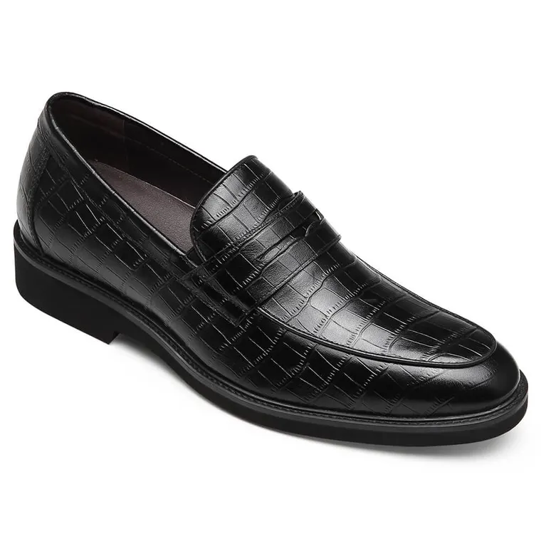 CHAMARIPA elevator shoes high heel men dress shoes black calfskin leather penny loafers 5CM / 1.95 Inches